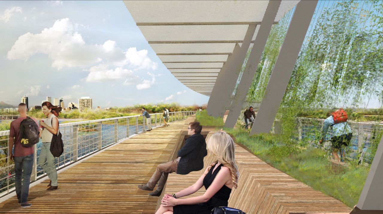 More bridges (pedestrian and vehicle) that cross the Arkansas River